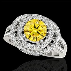 Genuine 1.75 CTW Certified Fancy Intense Genuine Diamond Solitaire Halo Ring Gold - 34290-REF#143G2W