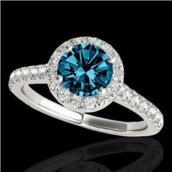Genuine 1.40 CTW Certified Fancy Blue Genuine Diamond Solitaire Halo Ring Gold - 33585-REF#108Z5Y