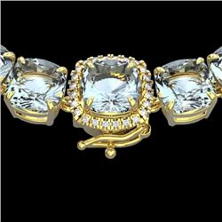 Natural 87 CTW Aquamarine & Diamond Halo Micro Necklace 14K Yellow Gold - 23338-REF#533M6H