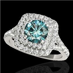Genuine 1.60 CTW Certified Fancy Blue Genuine Diamond Solitaire Halo Ring 2 Tone Gold - 33362-REF#12