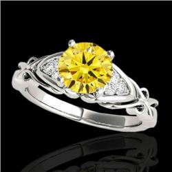Genuine 1.10 CTW Certified Fancy Intense Genuine Diamond Solitaire Ring 2 Tone Gold - 35206-REF#98N7