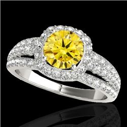 Genuine 2.0 CTW Certified Fancy Intense Genuine Diamond Solitaire Halo Ring Gold - 34005-REF#143G5W