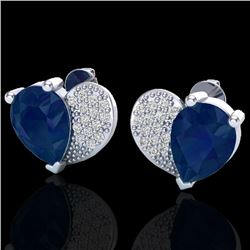 Genuine 2.50 CTW Sapphire & Micro Pave Diamond Certified Earrings 10K Gold - 20079-REF#25X5A