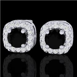 Genuine 0.90 CTW Micro Pave Black & White Diamond Earrings Designer Halo In 18K Gold - 21169-REF#36K
