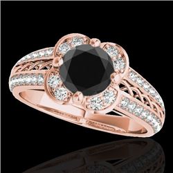 Genuine 1.50 CTW Certified Black Genuine Diamond Bridal Solitaire Halo Ring Gold - 34260-REF#70R3Z
