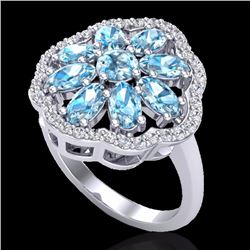 Natural 3.0 CTW Sky Blue Topaz & Diamond Certified Cluster Halo Ring Gold - 20774-REF#44Y2V