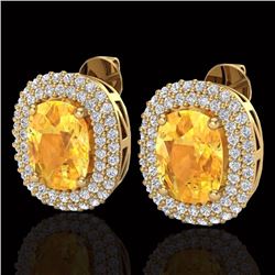 Genuine 6.0 CTW Citrine & Micro Pave Diamond Certified Halo Earrings 14K Gold - 20119-REF#82H5R