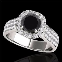Genuine 1.80 CTW Certified Black Genuine Diamond Bridal Solitaire Halo Ring Gold - 34063-REF#93W2K