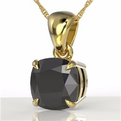 Natural 3.0 CTW Cushion Cut Black Diamond Designer Solitaire Necklace 18K Gold - 21936-REF#55F3M