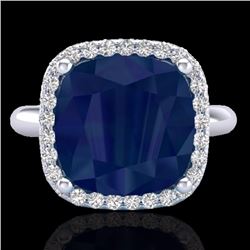 Natural 6.0 CTW Sapphire And Micro Pave Halo Diamond Ring Solitaire 18K Gold - 23104-REF#53W2K