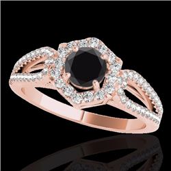 Genuine 1.43 CTW Certified Black Genuine Diamond Bridal Solitaire Halo Ring Gold - 34020-REF#65K3T