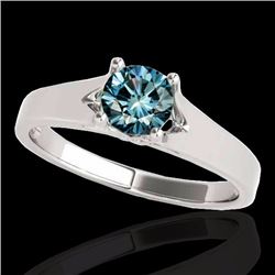 Genuine 1.0 CTW Certified Fancy Blue Genuine Diamond Solitaire Bridal Ring Gold - 35160-REF#91N5G