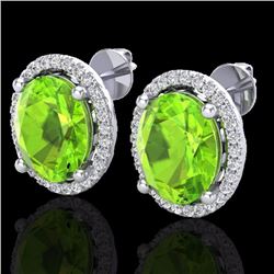 Natural 5.0 CTW Peridot & Micro Pave Diamond Certified Earrings Halo 18K Gold - 21060-REF#64G2W