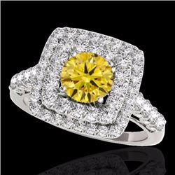 Genuine 2.30 CTW Certified Fancy Intense Genuine Diamond Solitaire Halo Ring Gold - 34601-REF#181X6A