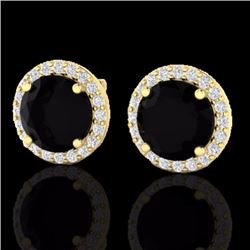 Genuine 4.0 CTW Halo Black Diamond Certified Micro Pave Earrings Solitaire 18K Gold - 21481-REF#92Z8