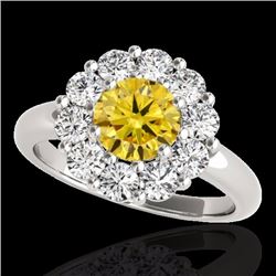 Genuine 2.09 CTW Certified Fancy Intense Genuine Diamond Solitaire Halo Ring Gold - 34430-REF#150N2G