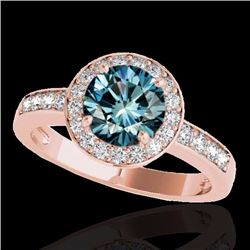 Genuine 2.0 CTW Certified Fancy Blue Genuine Diamond Bridal Solitaire Halo Ring Gold - 34357-REF#175