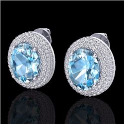 Natural 10 CTW Sky Blue Topaz & Micro Pave Diamond Certified Earrings 18K Gold - 20218-REF#107T3X