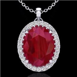 Natural 2.75 CTW Ruby & Micro Pave Diamond Certified Halo Solitaire Necklace 18K Gold - 20596-REF#42