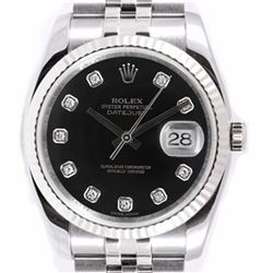 Pre-owned Excellent Condition Authentic Rolex Quickset Men's Stainless Steel DateJust Black Dial Wat