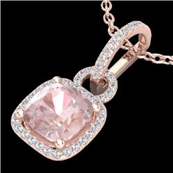 Genuine 2.75 CTW Morganite & Micro Pave Diamond Certified Halo Necklace 14K Gold - 22987-REF#68A7N