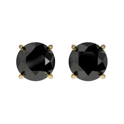 Genuine 1.0 CTW Fancy Black Genuine Diamond Bridal Solitaire Stud Earrings Gold - 33054-REF#28X2A