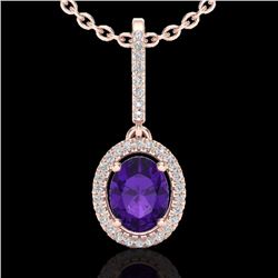 Natural 1.75 CTW Amethyst & Micro Pave Diamond Necklace Solitaire Halo 14K Gold - 20646-REF#42G7W