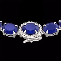 Natural 92 CTW Sapphire & Diamond Tennis Micro Pave Halo Necklace 14K Gold - 23460-REF#254A5N