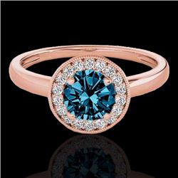 Genuine 1.15 CTW Certified Fancy Blue Genuine Diamond Solitaire Halo Ring Gold - 33469-REF#94M7H