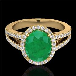 Genuine 3.0 CTW Emerald & Micro Pave Diamond Halo Solitaire Bridal Ring 18K Gold - 20939-REF#57F8M