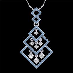 Genuine 1.50 CTW Micro Blue & White Diamond Necklace Dangling Designer 14K Gold - 22491-REF#112Z9Y