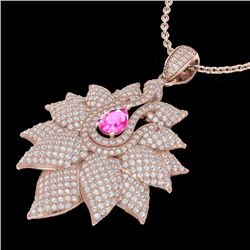 Natural 3.0 CTW Pink Sapphire & Micro Pave Diamond Designer Necklace 14K Gold - 22568-REF#162T8X