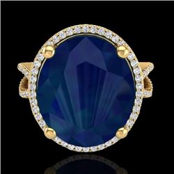 Natural 12 CTW Sapphire & Micro Pave Diamond Certified Halo Ring 18K Gold - 20968-REF#95Z3Y