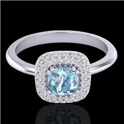 Genuine 1.16 CTW Sky Blue Topaz & Micro Pave Diamond Ring Solitaire Halo 18K Gold - 21023-REF#66V8F