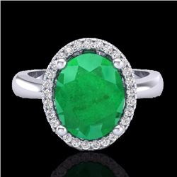 Genuine 3.0 CTW Emerald & Micro Pave Diamond Certified Ring Halo 18K Gold - 21103-REF#38F8M