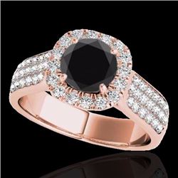 Genuine 1.80 CTW Certified Black Genuine Diamond Bridal Solitaire Halo Ring Gold - 34064-REF#93R2Z