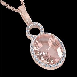 Genuine 3.50 CTW Morganite & Micro Solitaire Halo Diamond Necklace 14K Gold - 22765-REF#86K2T