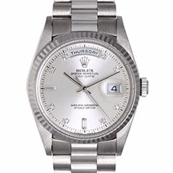 Pre-owned Excellent Condition Authentic Rolex Quickset Men's 18K White Gold Day-Date Silver Dial Wat