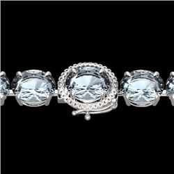 Natural 40 CTW Aquamarine & Micro Pave Diamond Halo Designer Bracelet 14K White Gold - 22252-REF#299