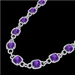 Genuine 66 CTW Amethyst & Micro Pave Diamond Certified Eternity Necklace 14K Gold - 23035-REF#594X8A
