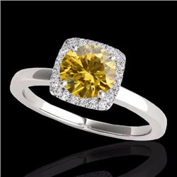 Genuine 1.15 CTW Certified Fancy Intense Genuine Diamond Solitaire Halo Ring Gold - 33407-REF#102X2A