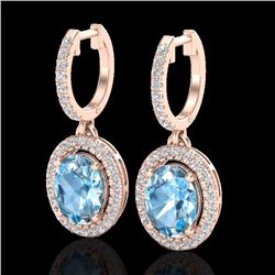 Natural 4.25 CTW Sky Blue Topaz & Micro Pave Diamond Earrings Solitaire Halo 14K Gold - 20314-REF#67