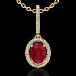 Natural 2.0 CTW Ruby & Micro Pave Diamond Necklace Solitaire Halo 18K Gold - 20668-REF#47N3G