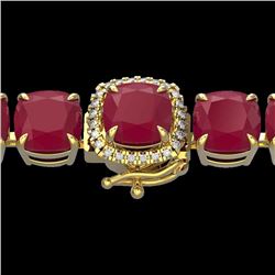 Genuine 46 CTW Ruby & Micro Pave Diamond Halo Designer Bracelet 14K Yellow Gold - 23323-REF#176G8W