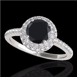 Genuine 1.60 CTW Certified Black Genuine Diamond Bridal Solitaire Halo Ring Gold - 33673-REF#69X2A