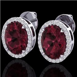 Genuine 5.50 CTW Garnet & Micro Pave Diamond Halo Solitaire Bridal Ring 18K Gold - 20251-REF#61X3A