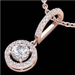 Genuine 0.90 CTW Micro Pave Halo Solitaire Diamond Certified Necklace 14K Gold - 23271-REF#74N6G