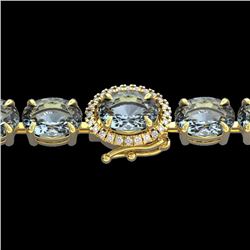 Genuine 36 CTW Sky Blue Topaz & Diamond Tennis Micro Halo Bracelet 14K Gold - 23445-REF#80H6R