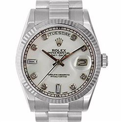 Pre-owned Excellent Condition Authentic Rolex Quickset Men's 18K White Gold Day-Date White Dial Watc