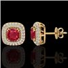 Image 2 : Genuine 2.16 CTW Ruby & Micro Pave Diamond Earrings Solitaire Double Halo 18K Gold - 20347-REF#90F2M